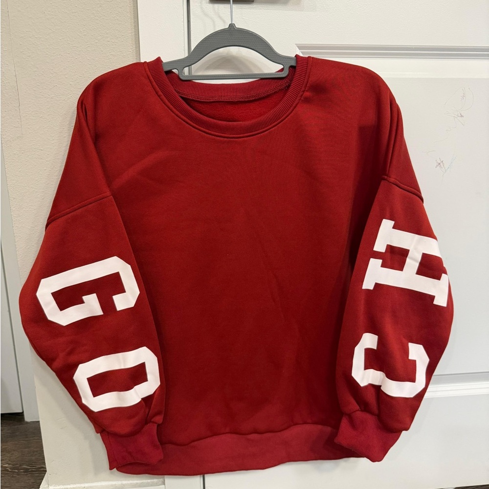 Red Sweatshirt with White Lettering